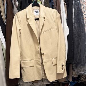Zara Cream Faux Leather Blazer